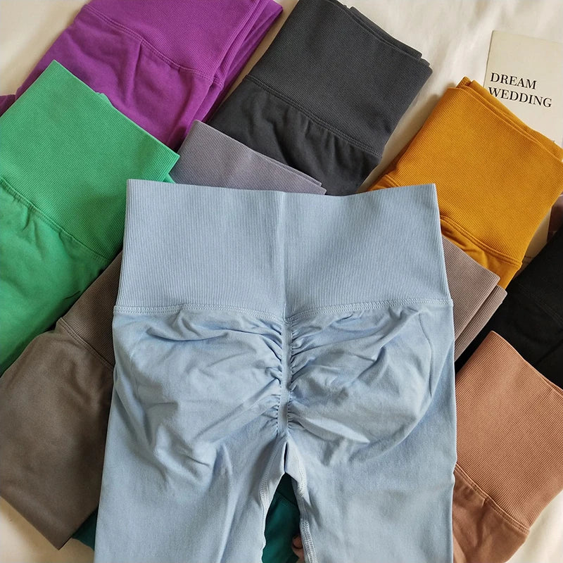 Seamless Sport Yoga High Waist Pants Leggings Sport See Through Yoga Gym Running Quick Dry Pants Scrunch Butt Pants - EL CHEG