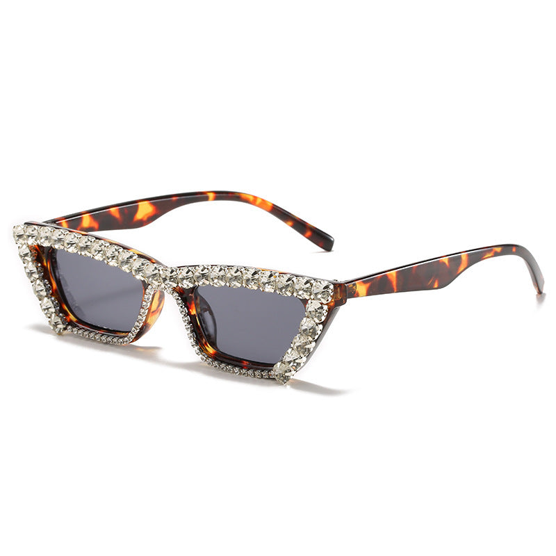 New Small Frame With Diamond Personality Box Diamond Glasses Versatile Chain