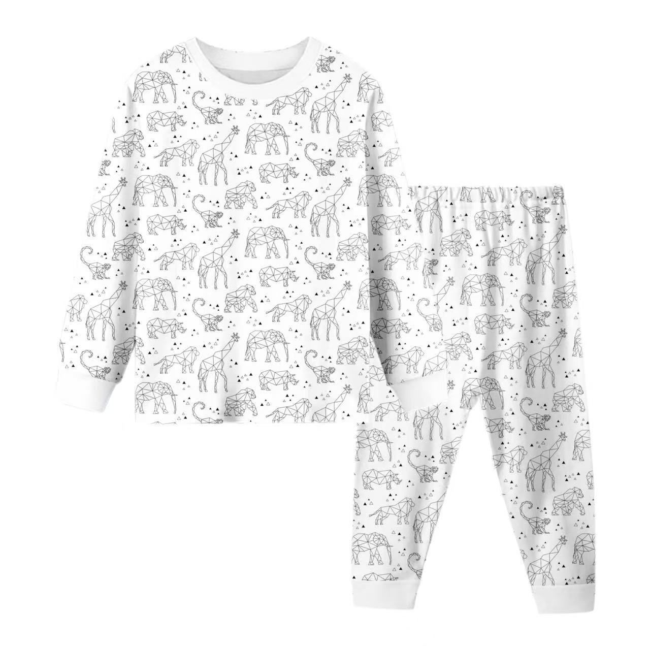 Black And White Cartoon Cartoon Pattern Long-sleeved T-shirt And Trousers Two-piece Home Wear Children's Suit