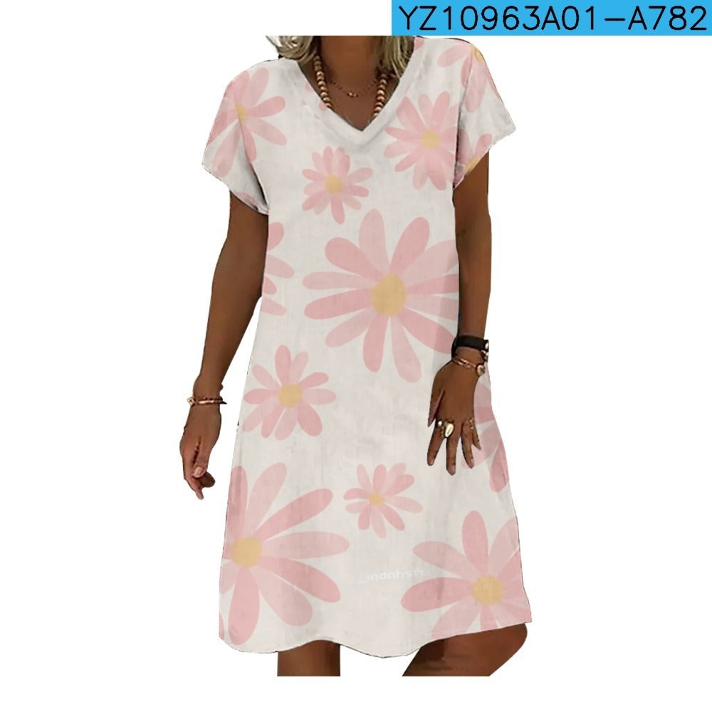 V-neck T-shirt Shory Style Dress Small Floral