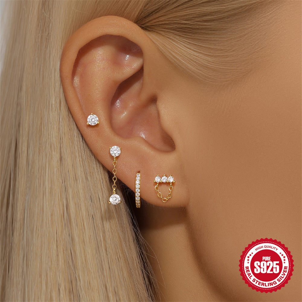 S925 Sterling Silver Cold Style Clover Petal Earrings