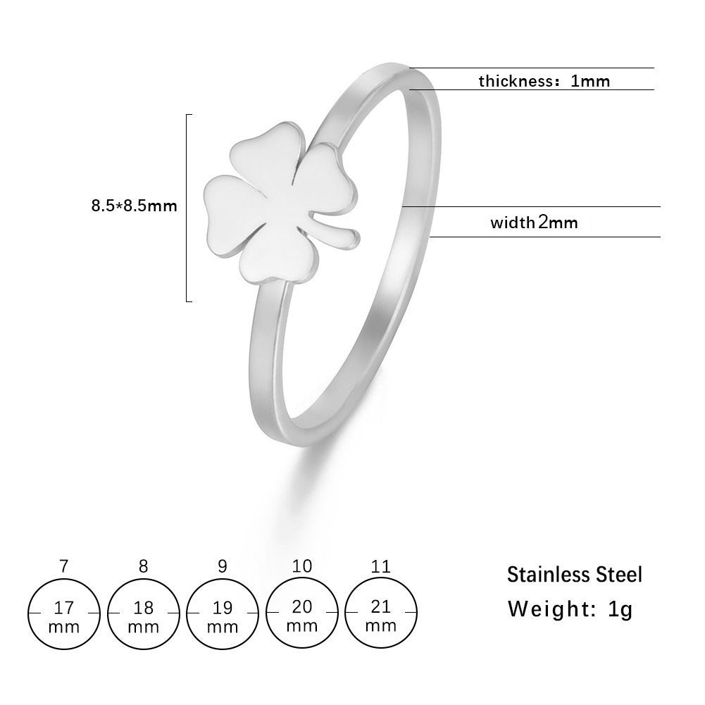 Women's Stainless Steel Lucky Four-leaf Clover Ring