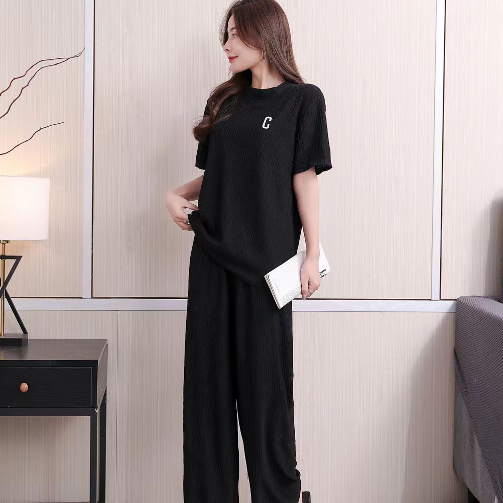 Women's Spring And Summer Letters Thin Embroidery Homewear Suit
