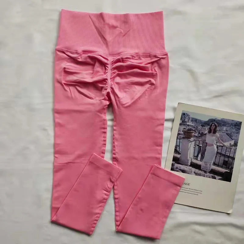 Seamless Sport Yoga High Waist Pants Leggings Sport See Through Yoga Gym Running Quick Dry Pants Scrunch Butt Pants - EL CHEG