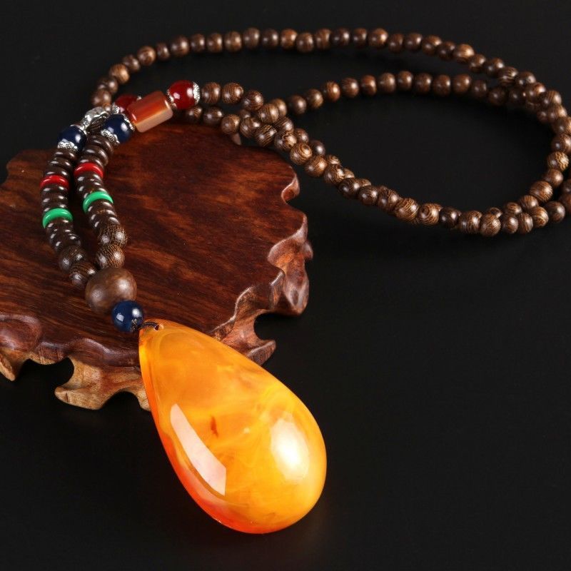 Retro Ethnic Sweater Chain Long Wooden Pendant