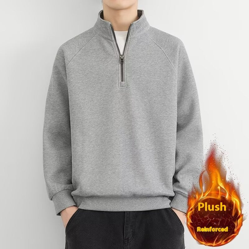 Half Zipped Stand Collar Men's Vintage Fleece-lined Thickened Casual Sweatshirt