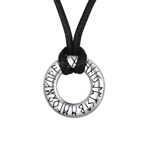 Letter Stainless Steel Ring Pendant Leather Rope For Necklace