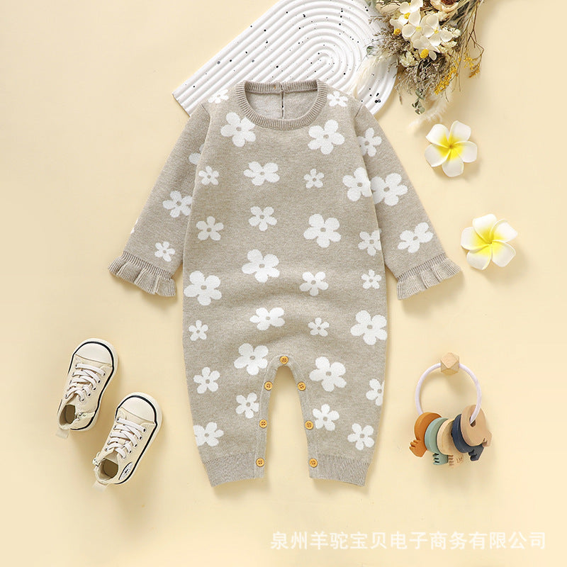 Baby Little Flower Knitted One-piece Rompers Jumpsuit