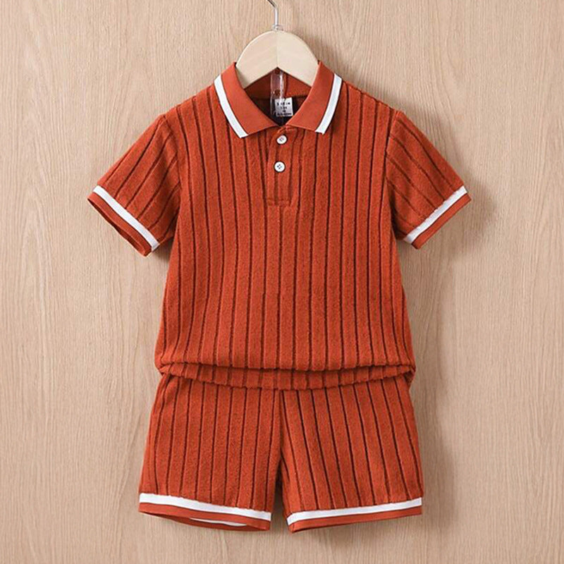 Polo Collar Stripes Shorts Design For Children