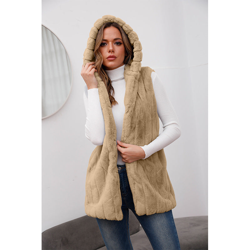 Hooded Vest Women Spring And Autumn Faux Fur Autumn And Winter