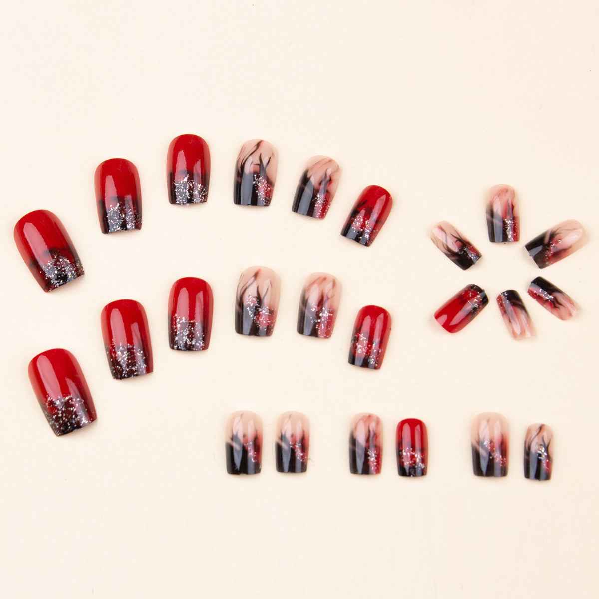 Colorful Flame Fire Pattern Fake Nail Patch - EL CHEG