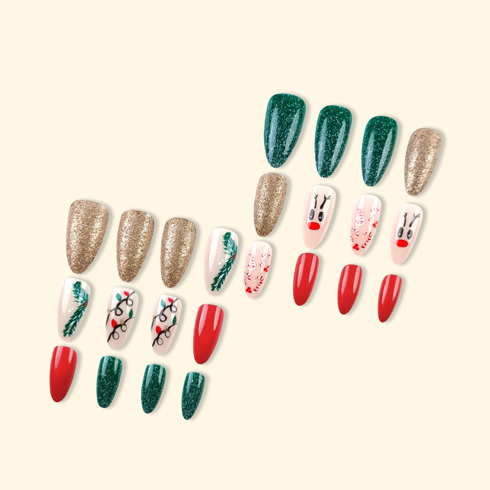 Christmas Wearable Candy Cane Elk Drop Shape Nail Sticker - EL CHEG