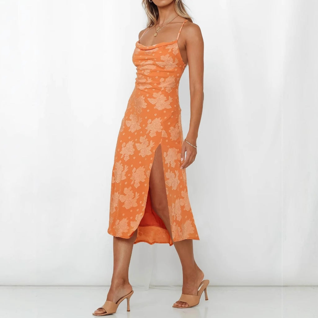 Spring And Summer Women's Clothing Slim Fit Slit Suspender Skirt Backless Dress