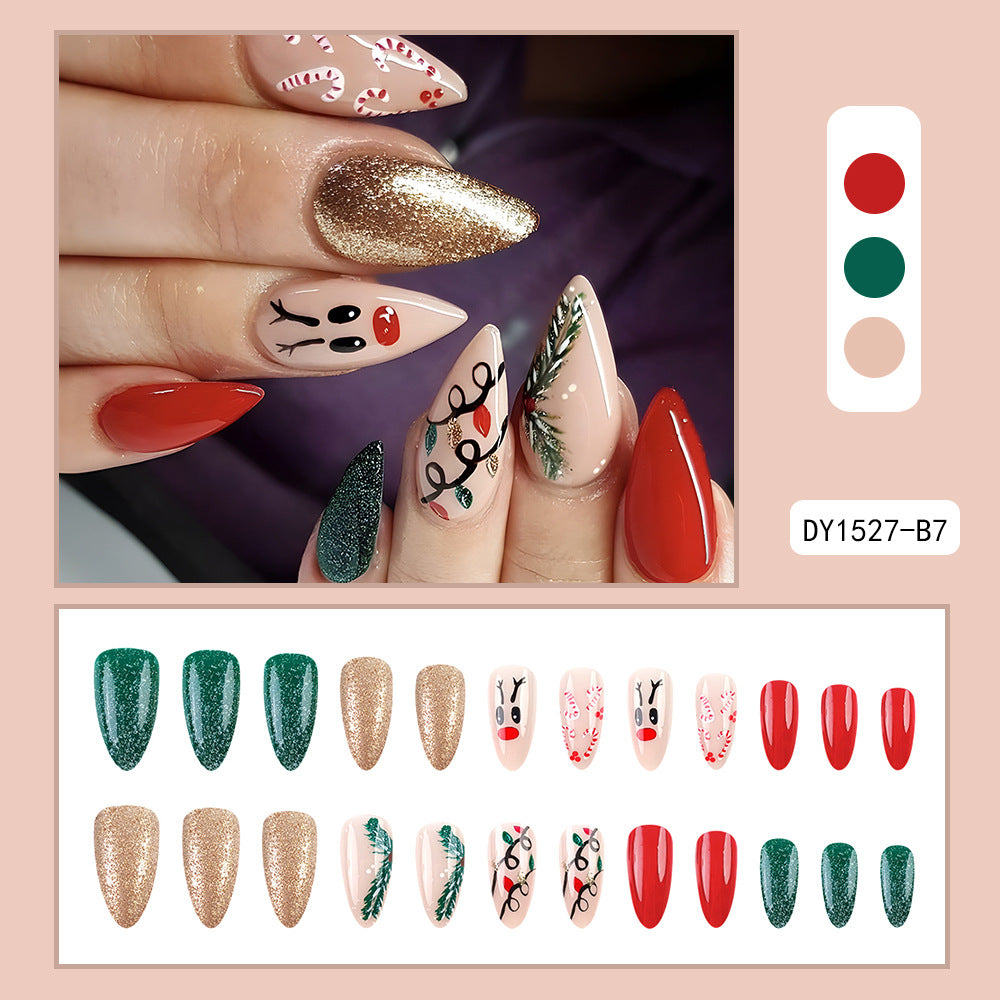 Christmas Wearable Candy Cane Elk Drop Shape Nail Sticker - EL CHEG