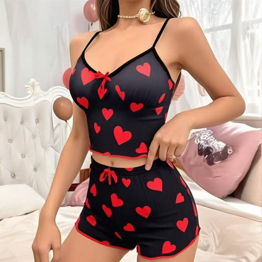 Women's Heart Shape Printed Pajamas Suit