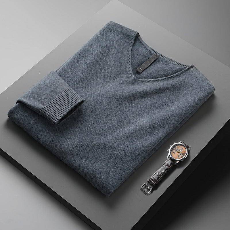 Men's Solid Color And V-neck Sweater Men's Autumn And Winter