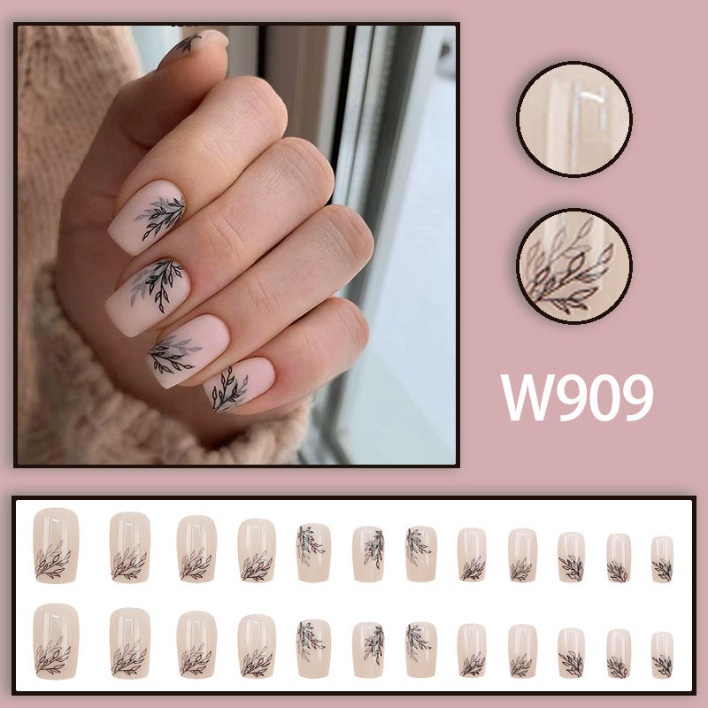 Simple Ins Style Leaves Silhouette European Square Nail Sticker Retro - EL CHEG