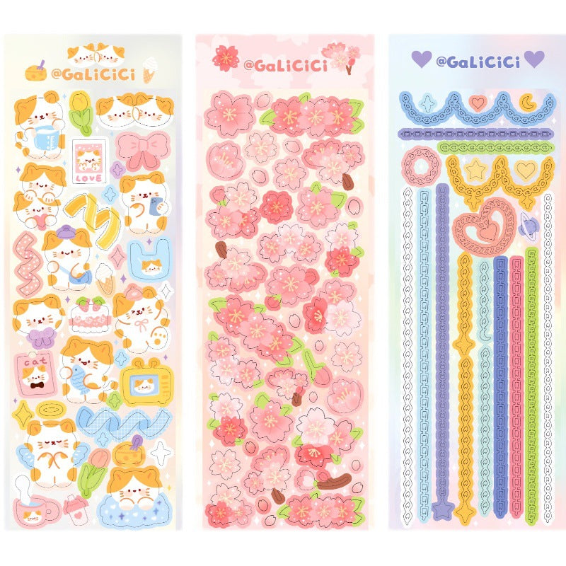 Cat Cherry Blossom Decorative Laser Sticker - EL CHEG