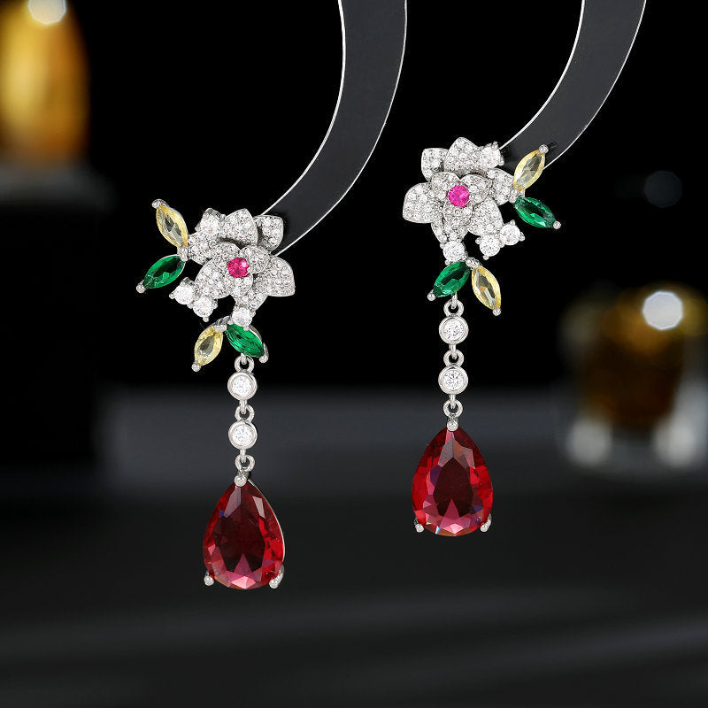 Sterling Silver Needle Affordable Luxury Style Flower Zircon Camellia Long Tassel Water Drop Earrings