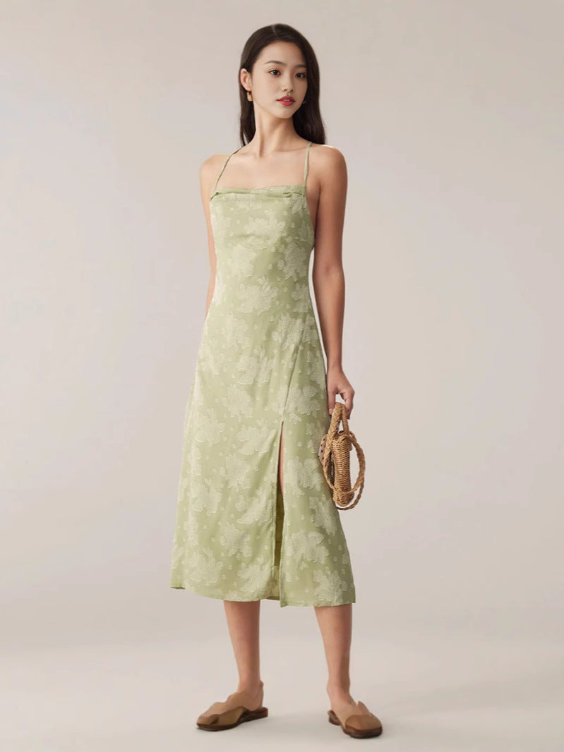 Spring And Summer Women's Clothing Slim Fit Slit Suspender Skirt Backless Dress