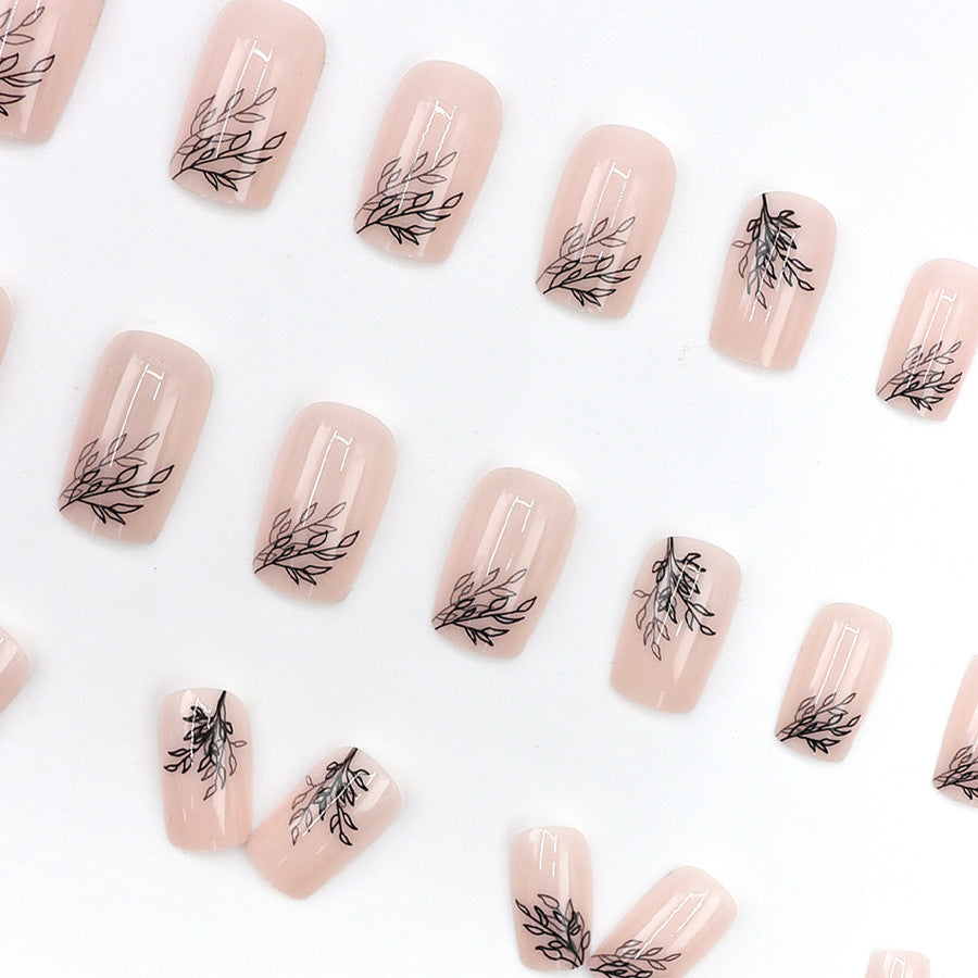 Simple Ins Style Leaves Silhouette European Square Nail Sticker Retro - EL CHEG