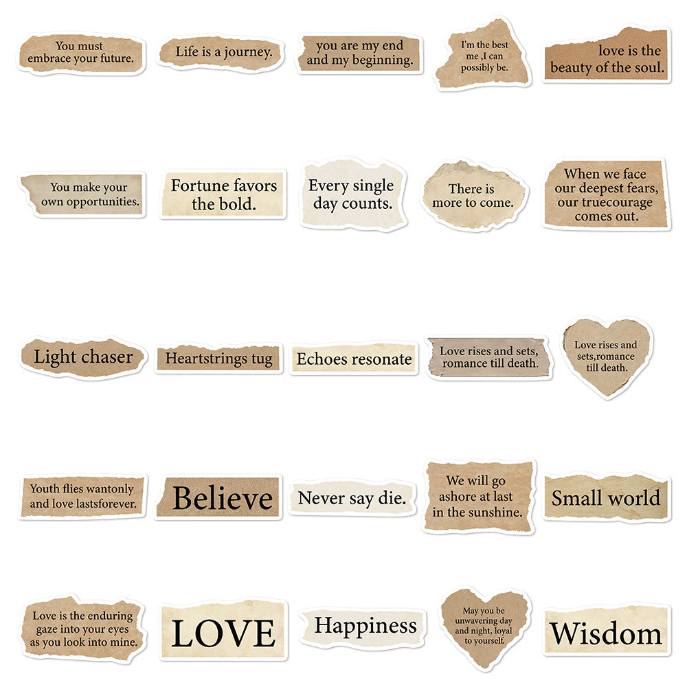 50 Pieces Torn English Stickers Laptop Notebook Decorative Stickers - EL CHEG