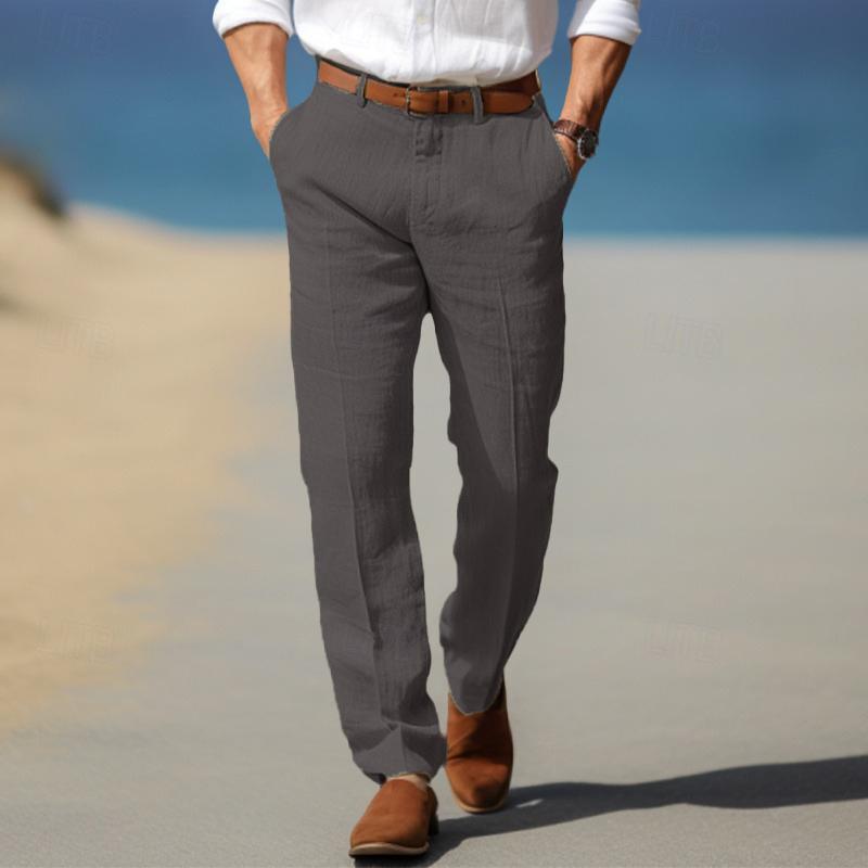 Men's Straight Thin Cotton And Linen Casual Solid Color Trousers