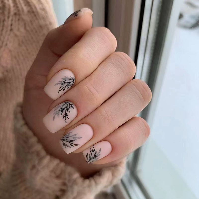 Simple Ins Style Leaves Silhouette European Square Nail Sticker Retro - EL CHEG