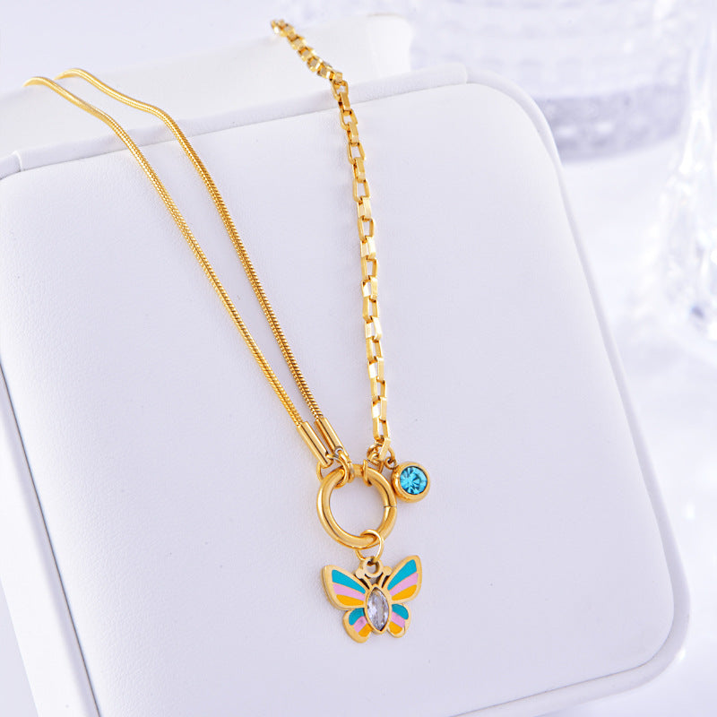 Vacation Style Colorful Epoxy Butterfly Necklace Bracelet Fashion Suit
