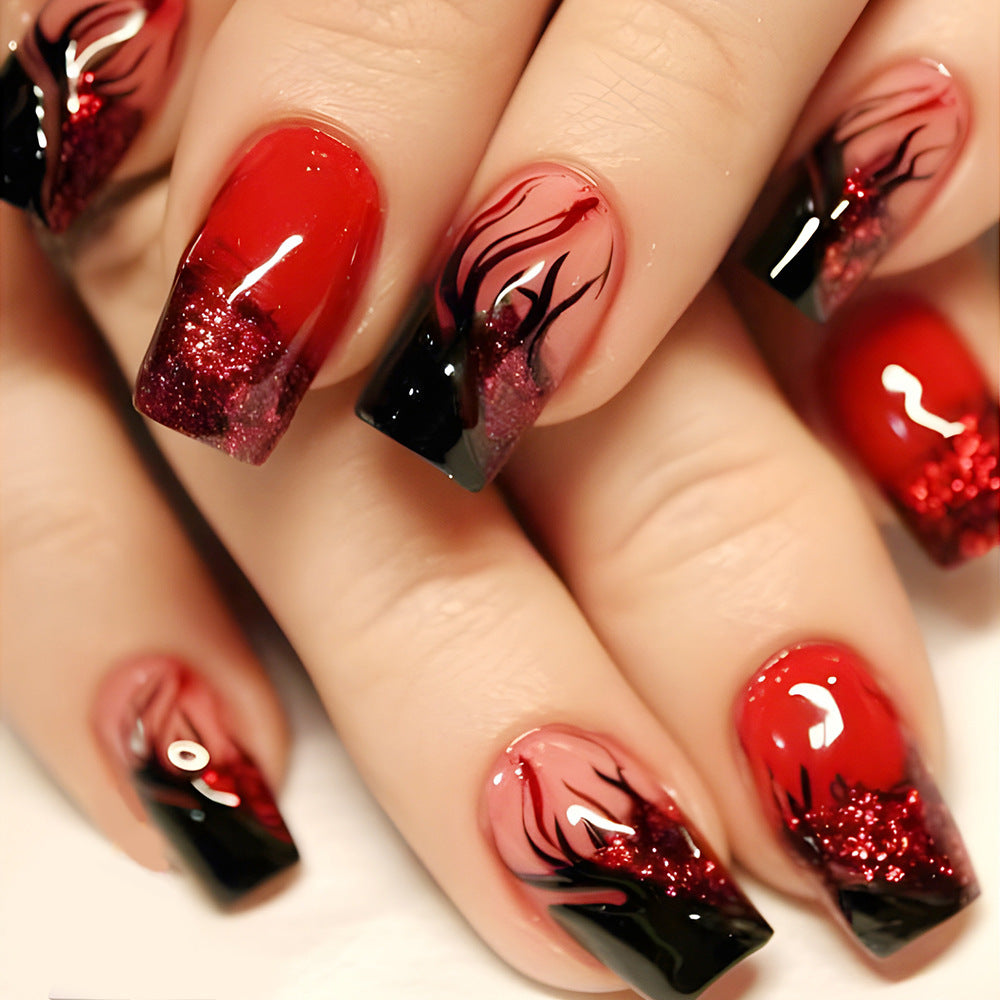 Colorful Flame Fire Pattern Fake Nail Patch - EL CHEG