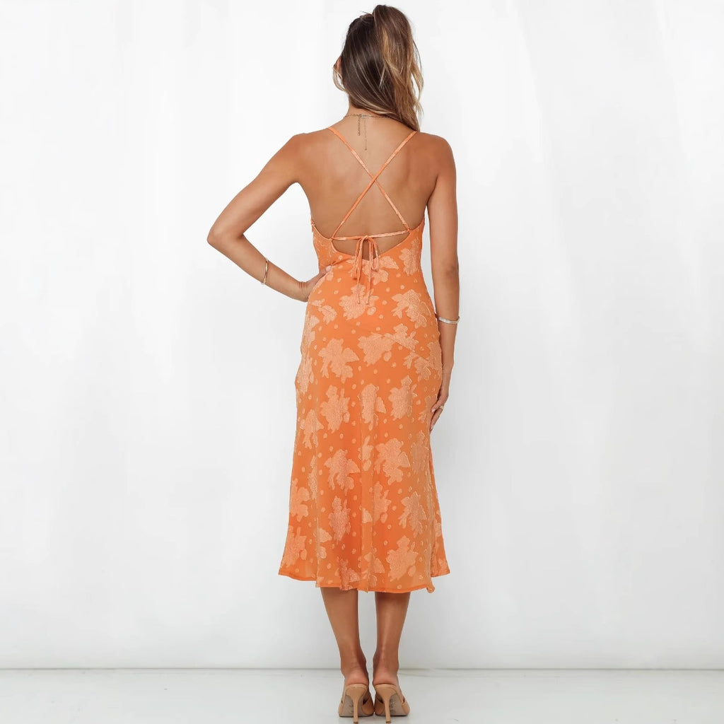 Spring And Summer Women's Clothing Slim Fit Slit Suspender Skirt Backless Dress