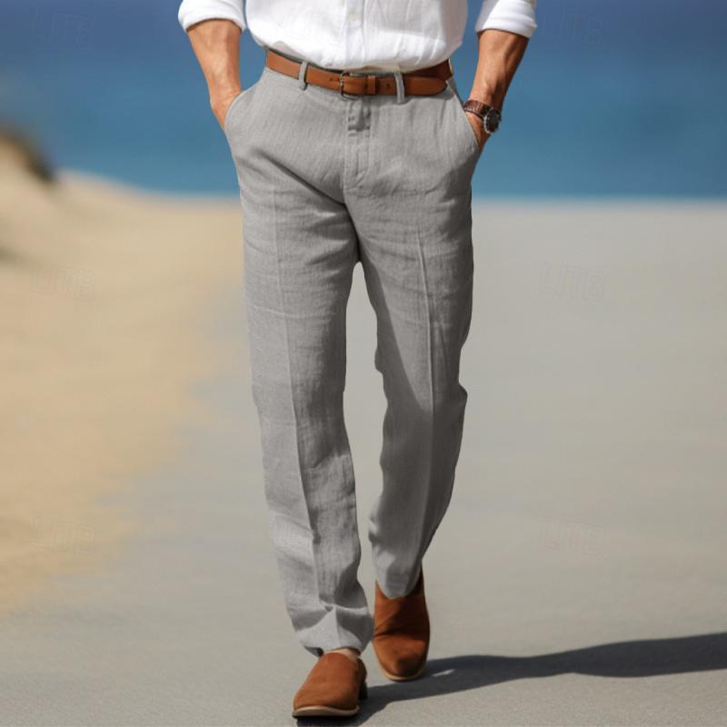 Men's Straight Thin Cotton And Linen Casual Solid Color Trousers