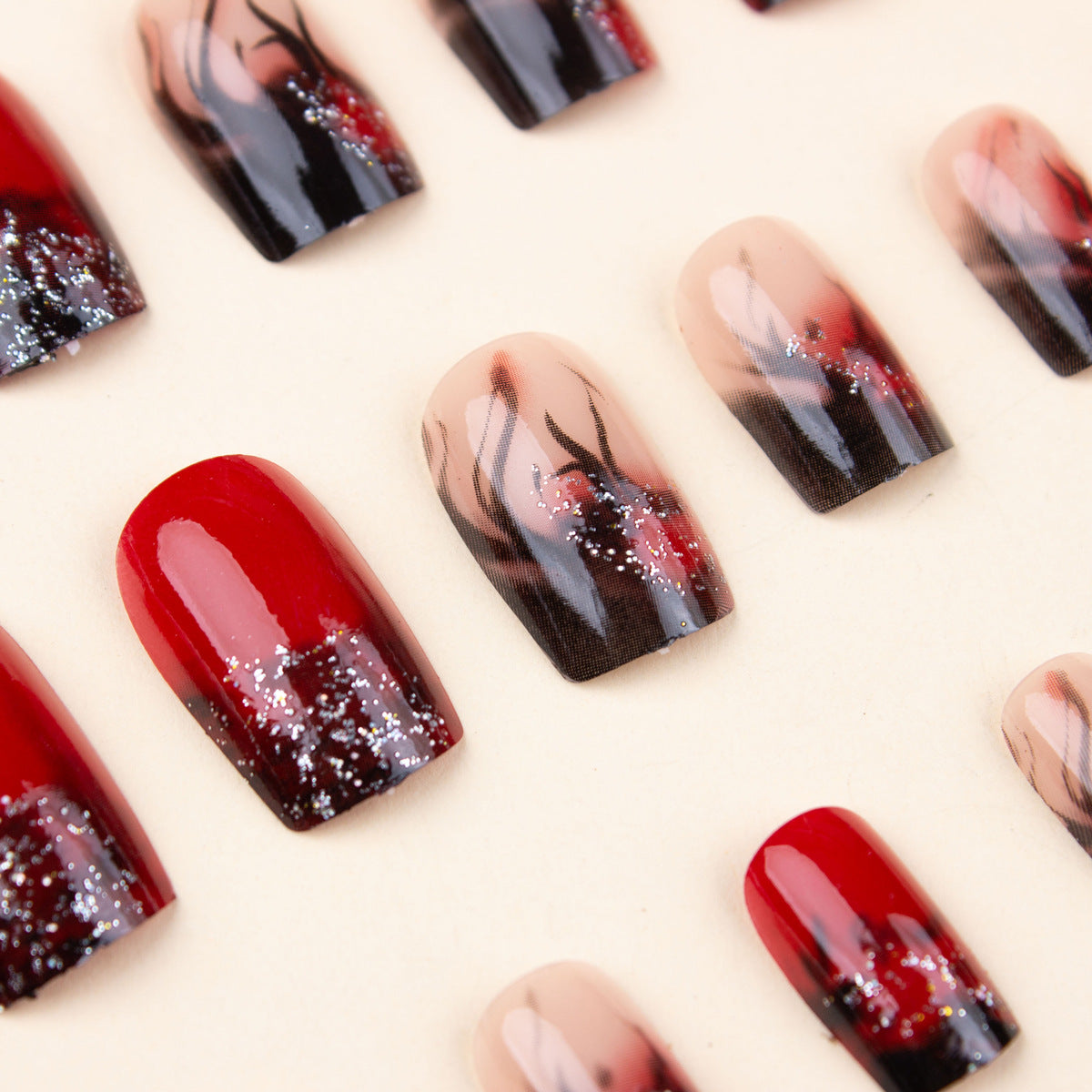 Colorful Flame Fire Pattern Fake Nail Patch - EL CHEG
