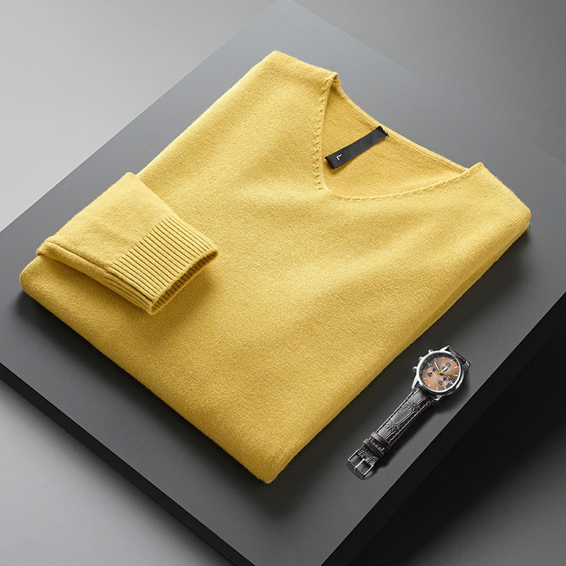Men's Solid Color And V-neck Sweater Men's Autumn And Winter