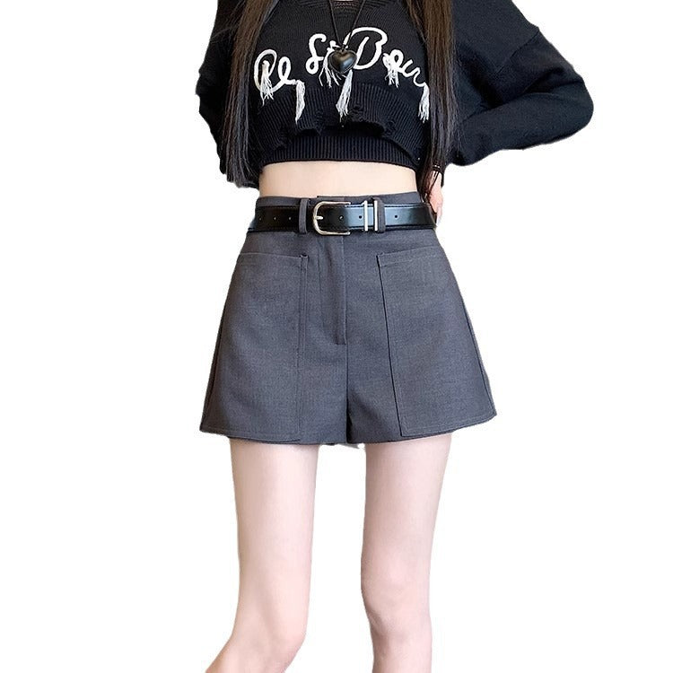 Suit Short Culottes Summer New Gray Summer Women's High Waist