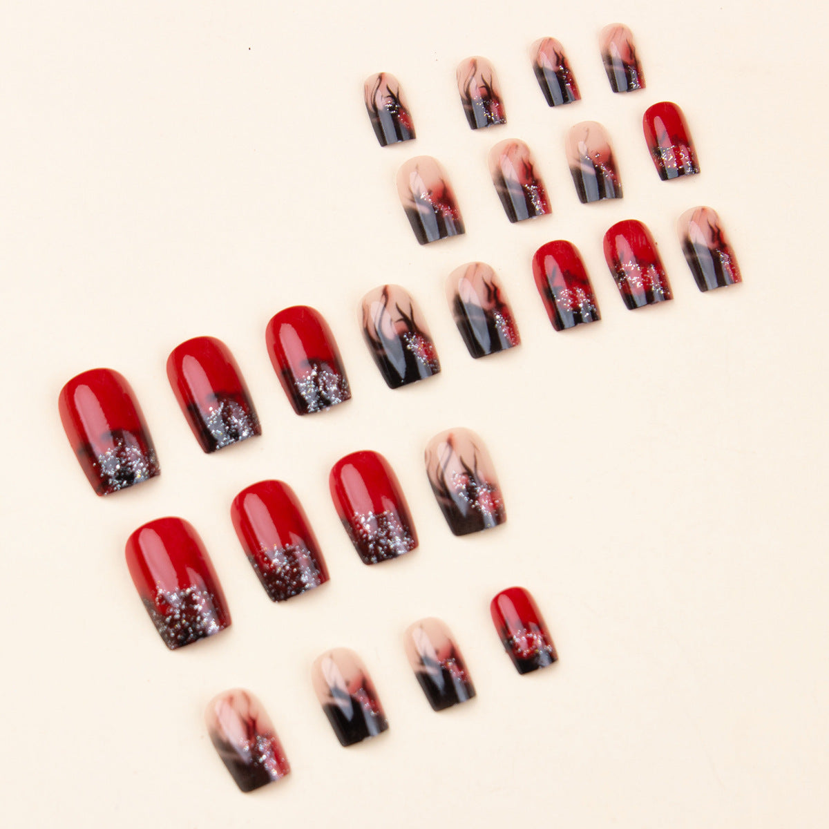 Colorful Flame Fire Pattern Fake Nail Patch - EL CHEG