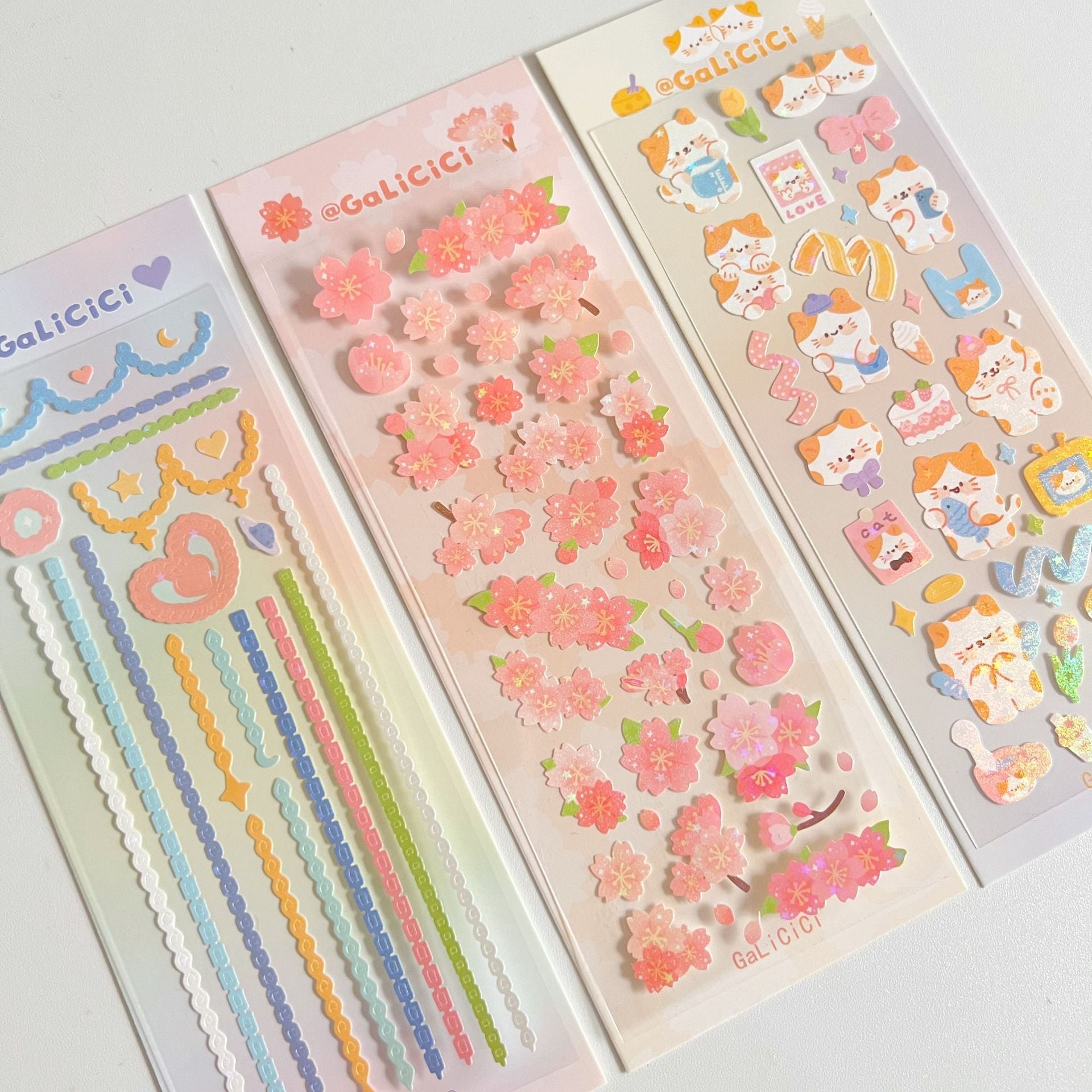 Cat Cherry Blossom Decorative Laser Sticker - EL CHEG