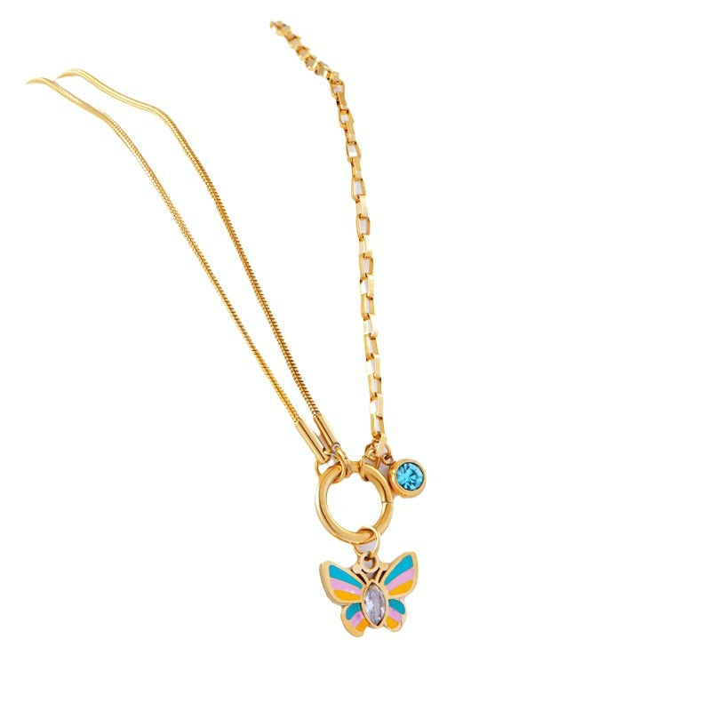Vacation Style Colorful Epoxy Butterfly Necklace Bracelet Fashion Suit