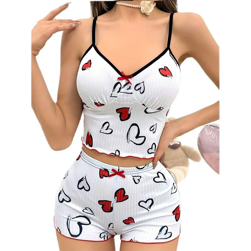 Women's Heart Shape Printed Pajamas Suit