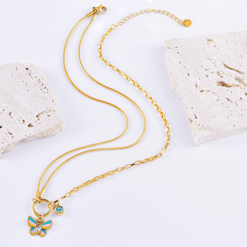 Vacation Style Colorful Epoxy Butterfly Necklace Bracelet Fashion Suit