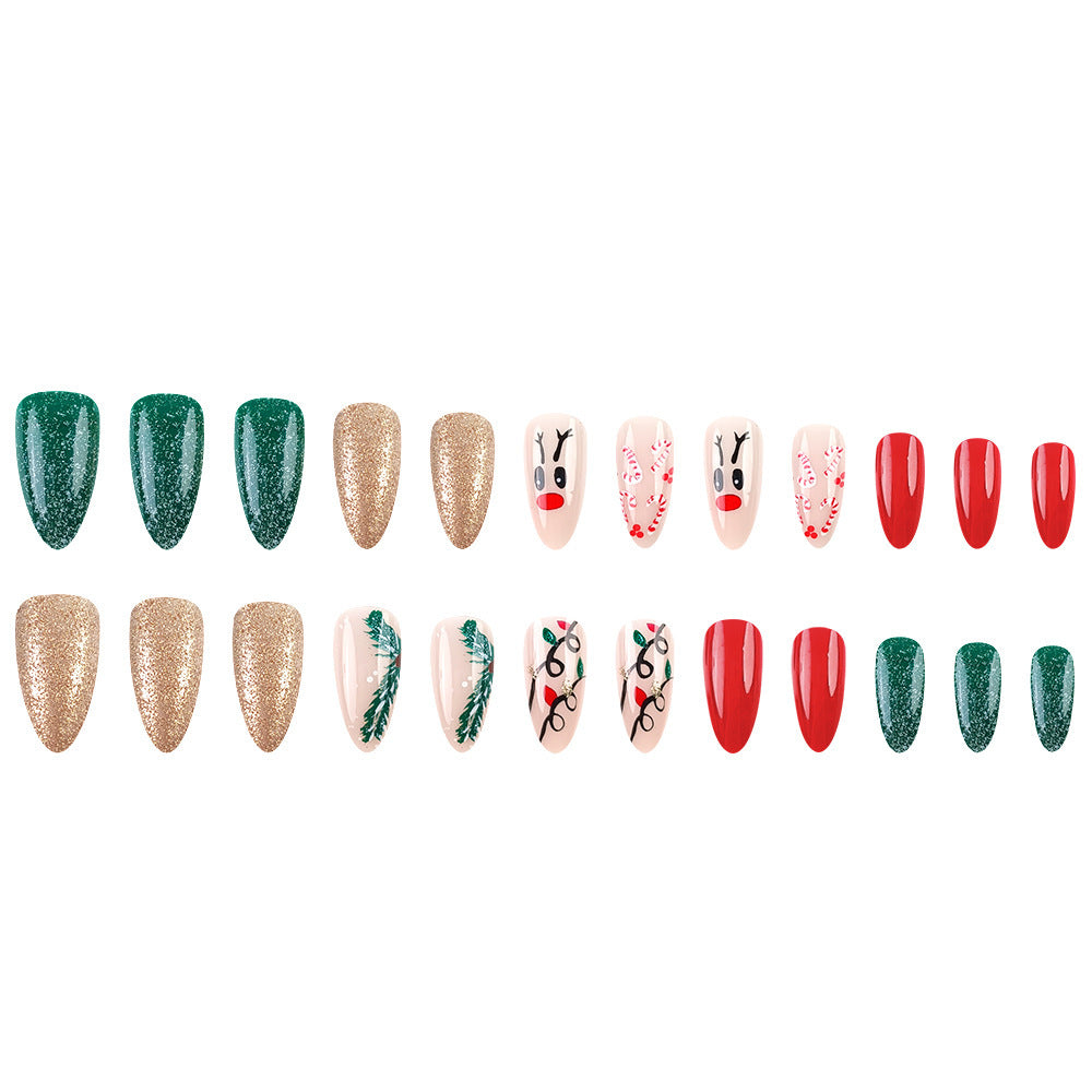 Christmas Wearable Candy Cane Elk Drop Shape Nail Sticker - EL CHEG