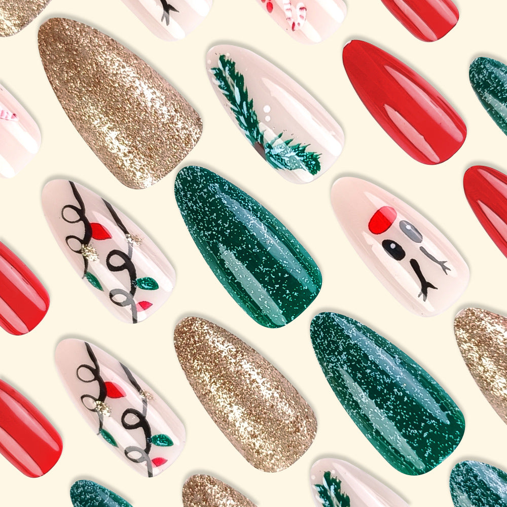 Christmas Wearable Candy Cane Elk Drop Shape Nail Sticker - EL CHEG