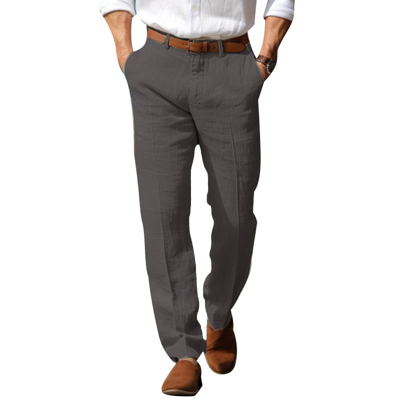 Men's Straight Thin Cotton And Linen Casual Solid Color Trousers