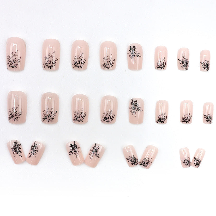Simple Ins Style Leaves Silhouette European Square Nail Sticker Retro - EL CHEG
