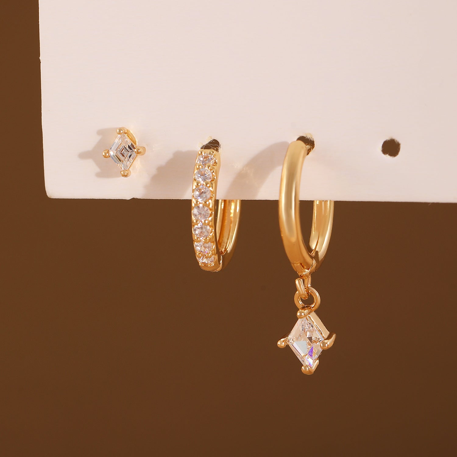 High Sense Inlaid Zircon Fashion Diamond Pendant Ear Ring Ear Clip Ear Studs Ladies Three-piece Set