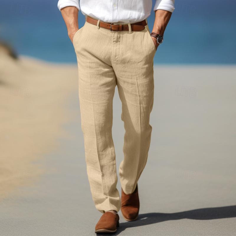 Men's Straight Thin Cotton And Linen Casual Solid Color Trousers