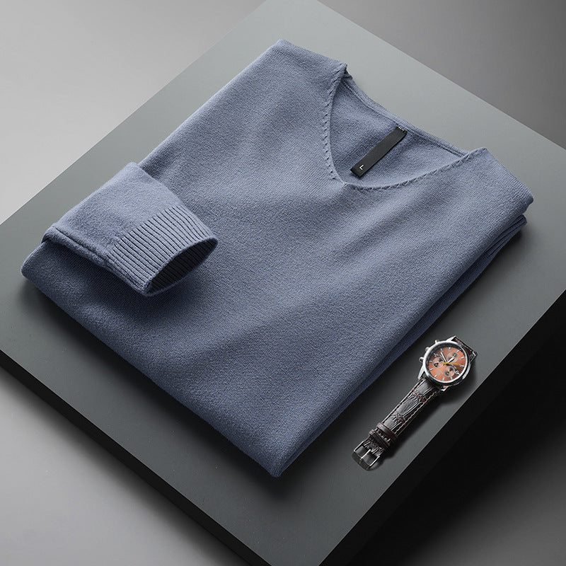 Men's Solid Color And V-neck Sweater Men's Autumn And Winter