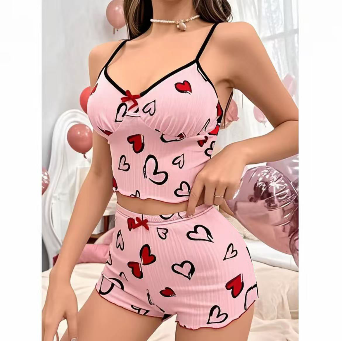 Women's Heart Shape Printed Pajamas Suit
