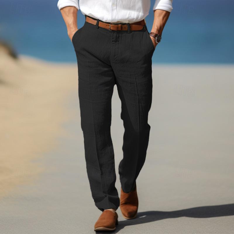 Men's Straight Thin Cotton And Linen Casual Solid Color Trousers