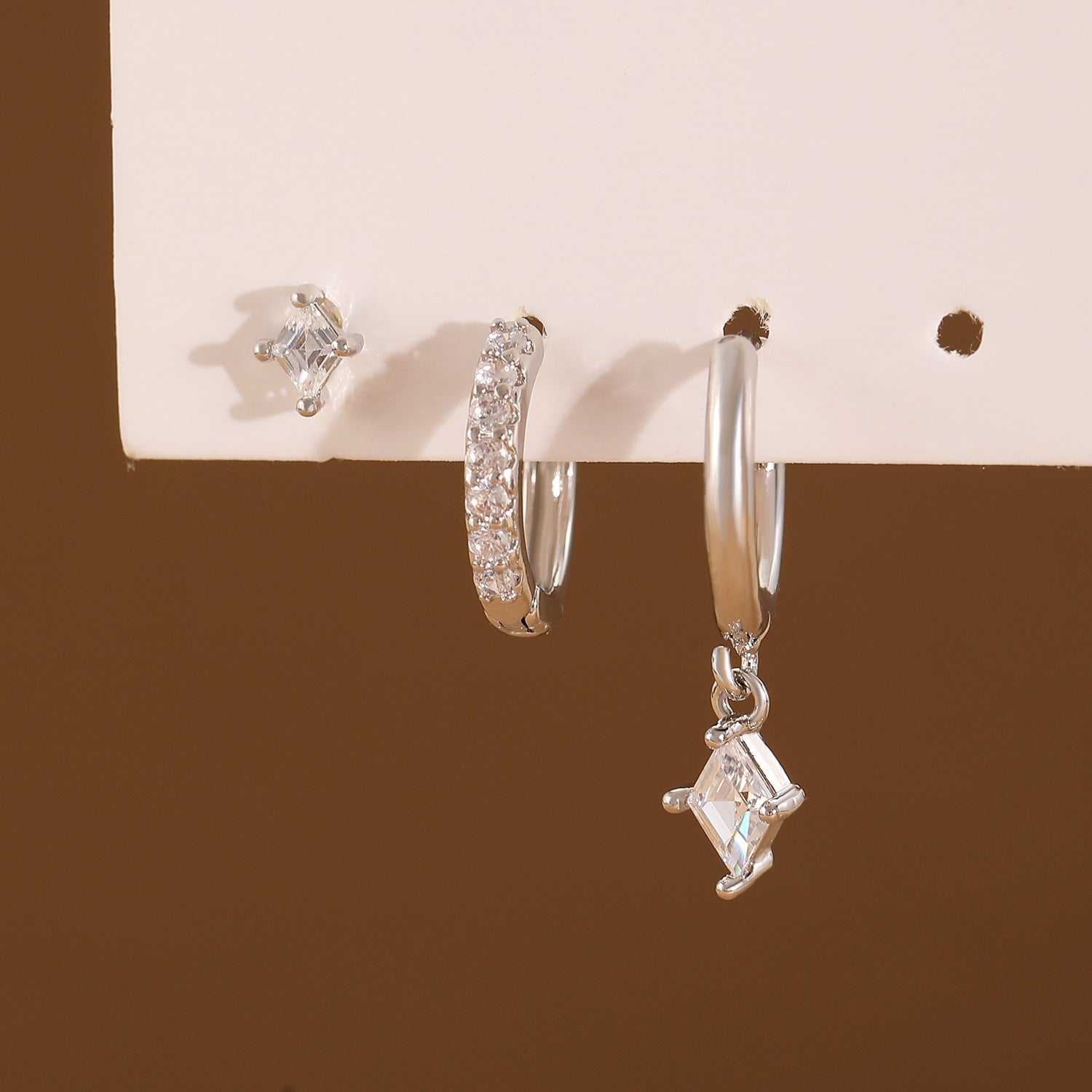 High Sense Inlaid Zircon Fashion Diamond Pendant Ear Ring Ear Clip Ear Studs Ladies Three-piece Set